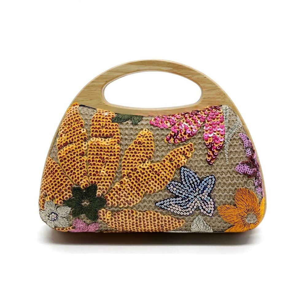 4161 Sequins Flowers Evening Bag Purse Clutch , Bohemian Handmade Woven Bag
